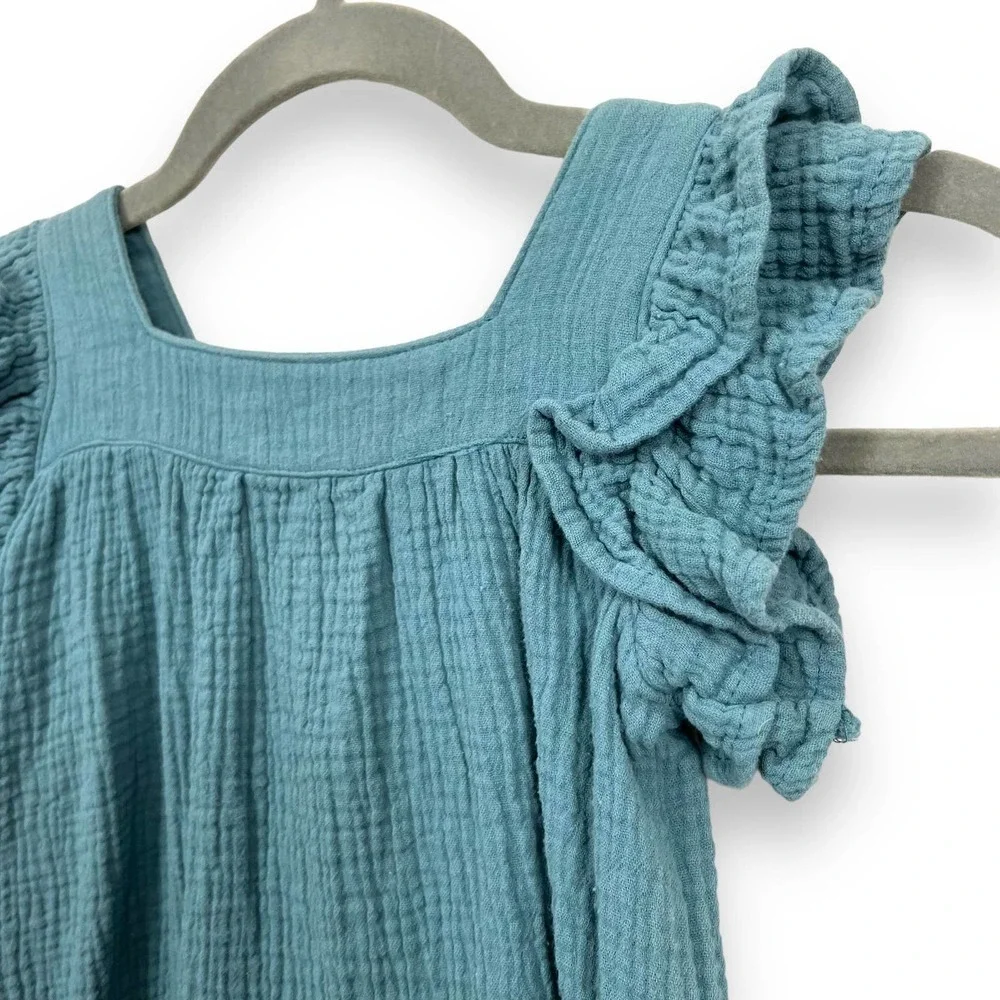 Conti Kids Slub Cotton Square Neck Ruffle Sleeve Top Size 9
